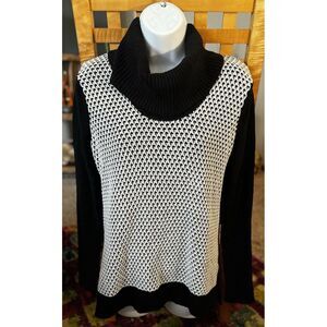 Calvin Klein Womens Black Knit Cowl‎ Neck B&W Sweater Sz Small Geomtric Textured